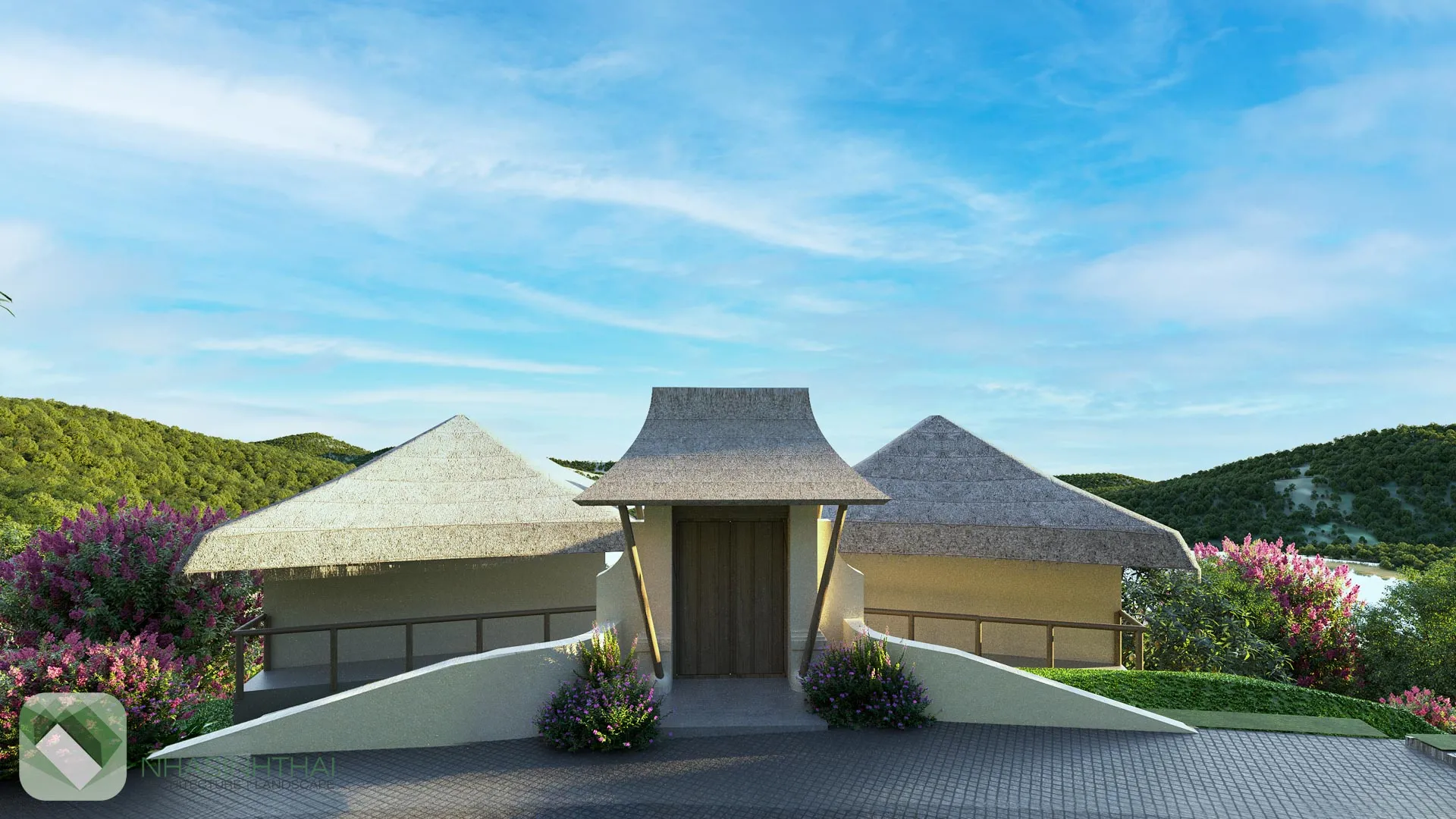 Phối cảnh cổng vào của bungalow