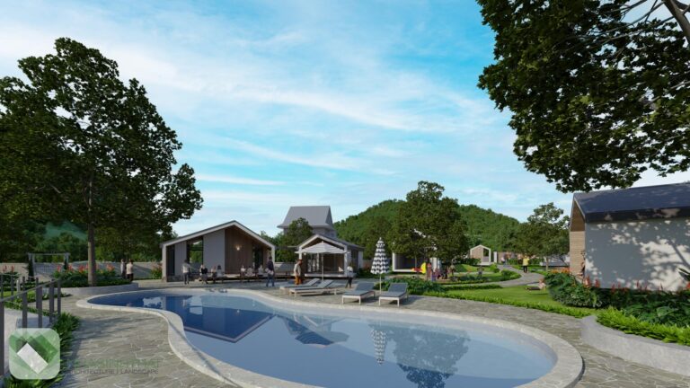 Bể bơi trong khu sinh thái nghỉ dưỡng