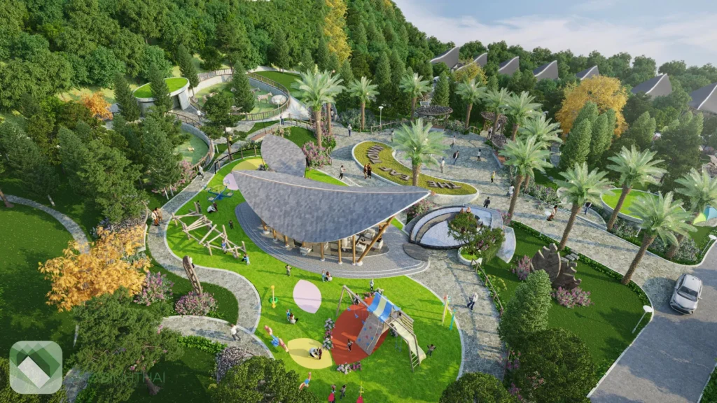 Phối cảnh tổng thể nhà clubhouse của công viên sinh thái