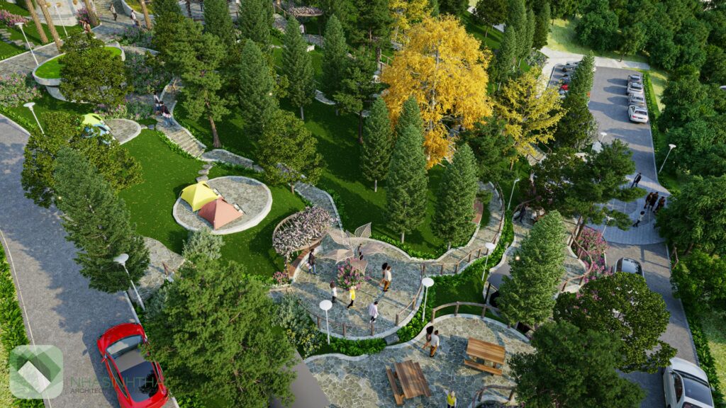 Phối cảnh nhìn khu bbq của công viên sinh thái