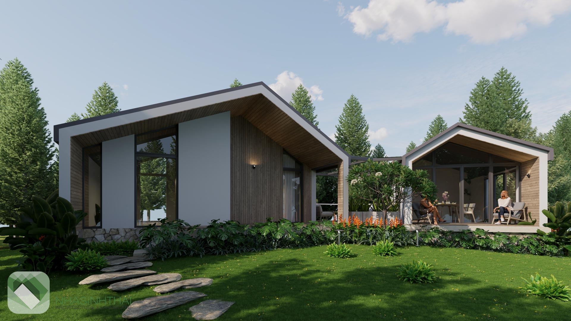 Mặt trước của nhà cộng đồng trong khu sinh thái nghỉ dưỡng